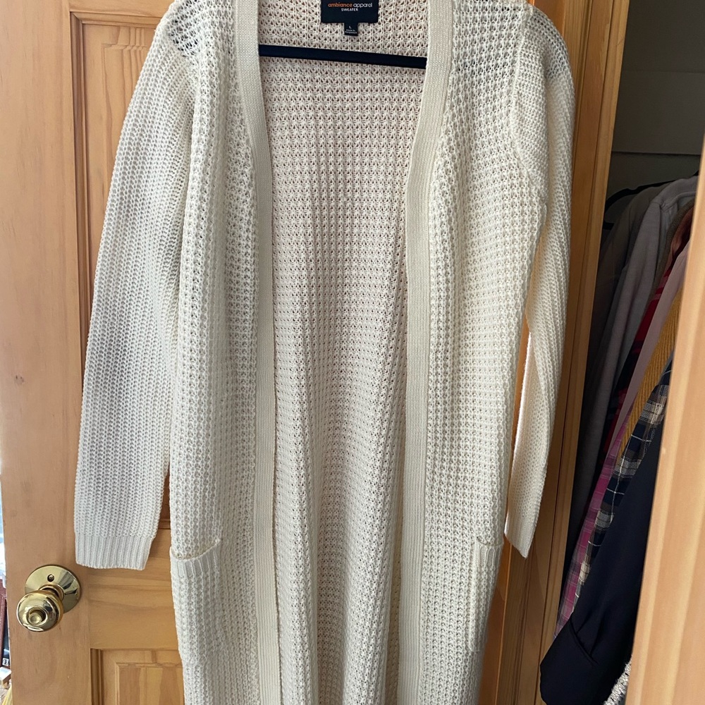 forever 21 long white knit cardigan